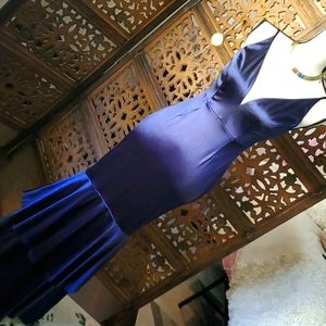 Navy Blue Faux Satin Mermaid Gown
